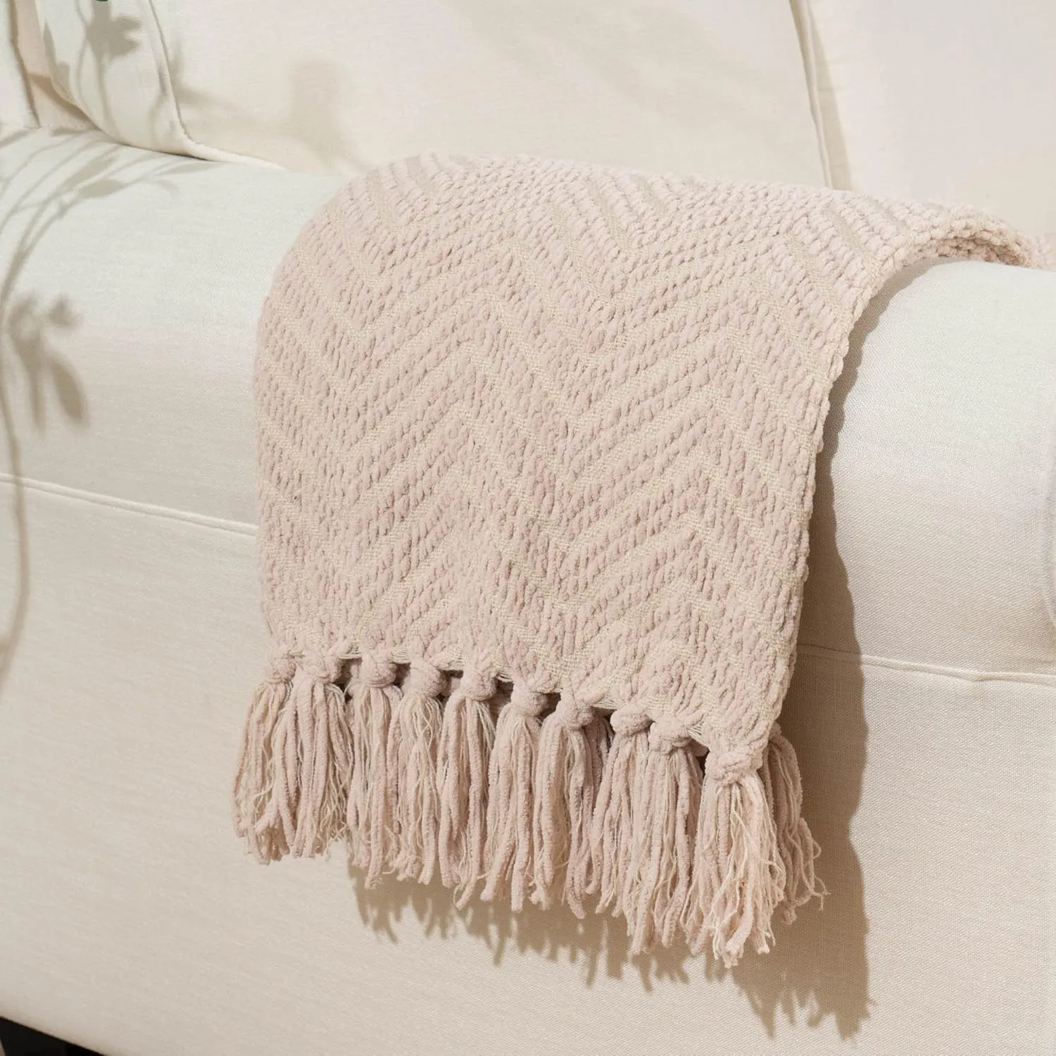 BATTILO HOME Beige Throw Blanket for Couch, Knitted Beige Blanket for Bed, Neutral Throw Blanket Warm Decorative Tan Throw Blankets for Sofa Living Room, 50" x 60"