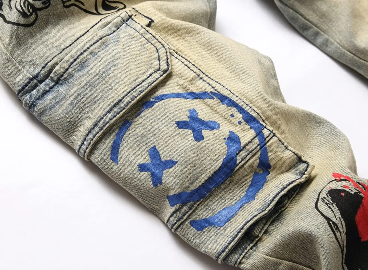 Baylvn Men's Designer Straight Slim Fit Patchwork Jeans Comfort Skinny Biker Denim Pants