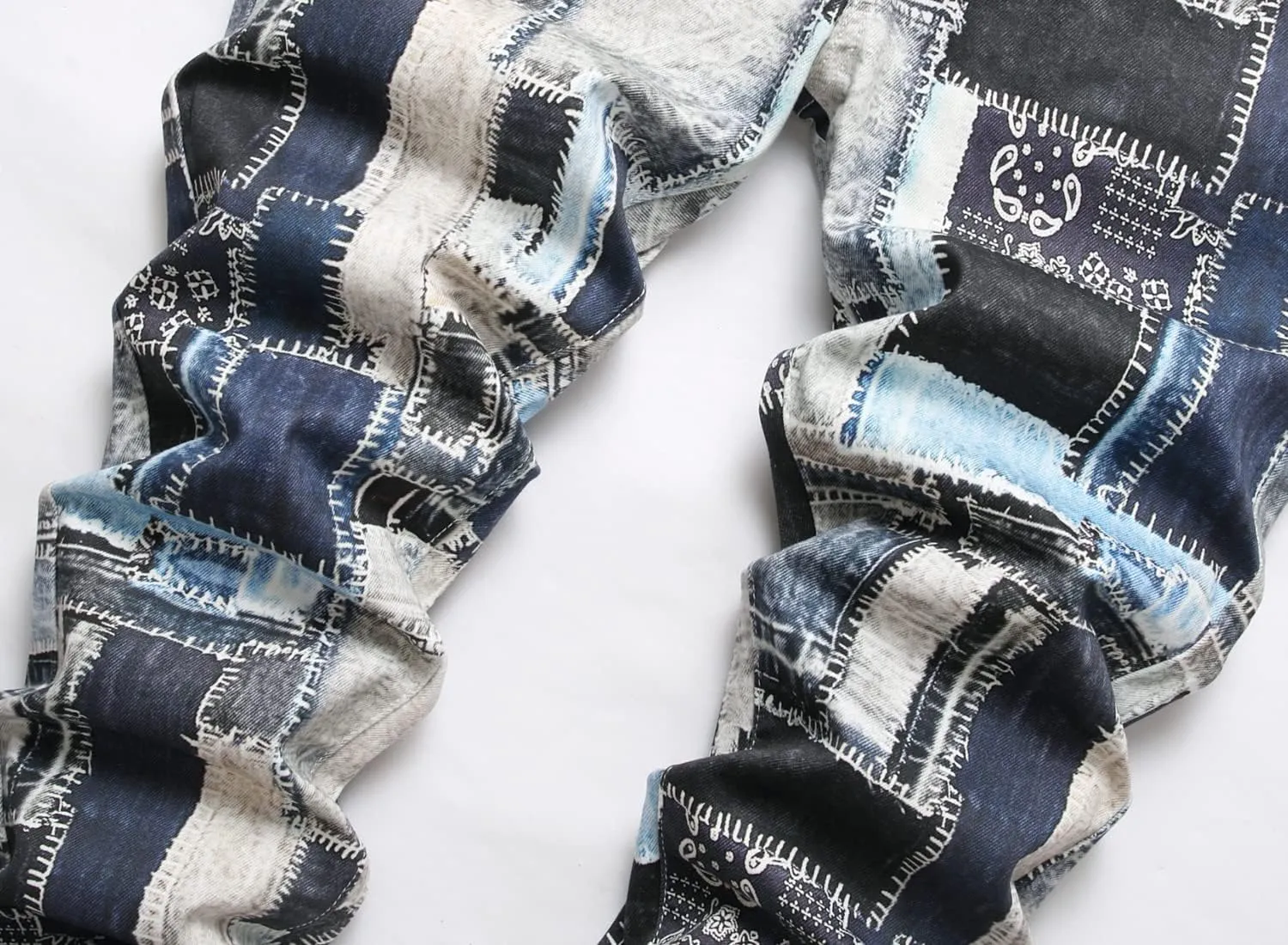 Baylvn Men's Designer Straight Slim Fit Patchwork Jeans Comfort Skinny Biker Denim Pants