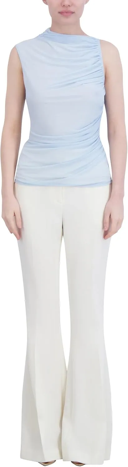 BCBGMAXAZRIA Women's Asymmetrical Neck Short Dolman Sleeves Pullover Drape Top