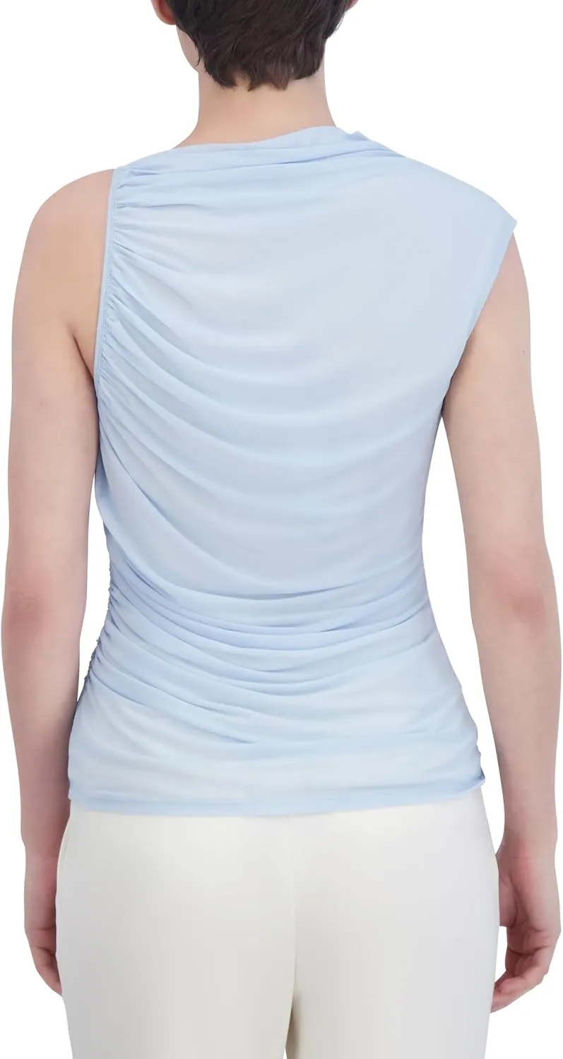 BCBGMAXAZRIA Women's Asymmetrical Neck Short Dolman Sleeves Pullover Drape Top