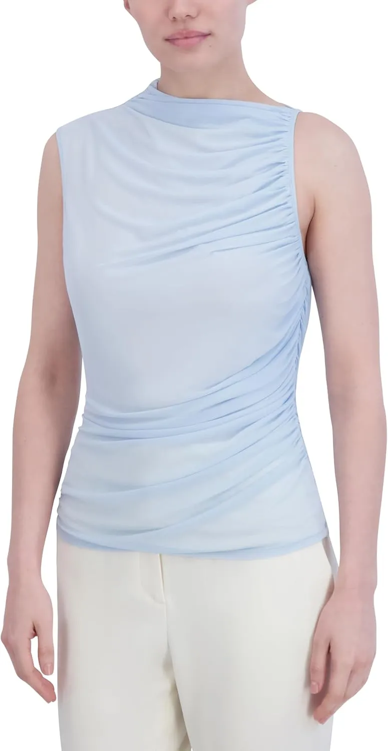 BCBGMAXAZRIA Women's Asymmetrical Neck Short Dolman Sleeves Pullover Drape Top