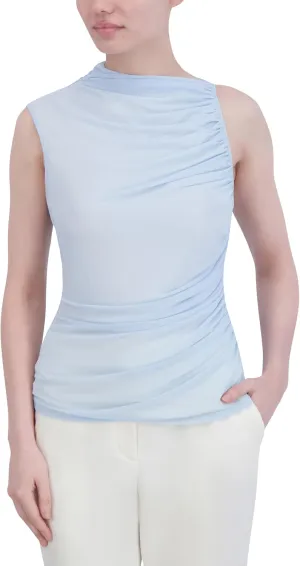 BCBGMAXAZRIA Women's Asymmetrical Neck Short Dolman Sleeves Pullover Drape Top