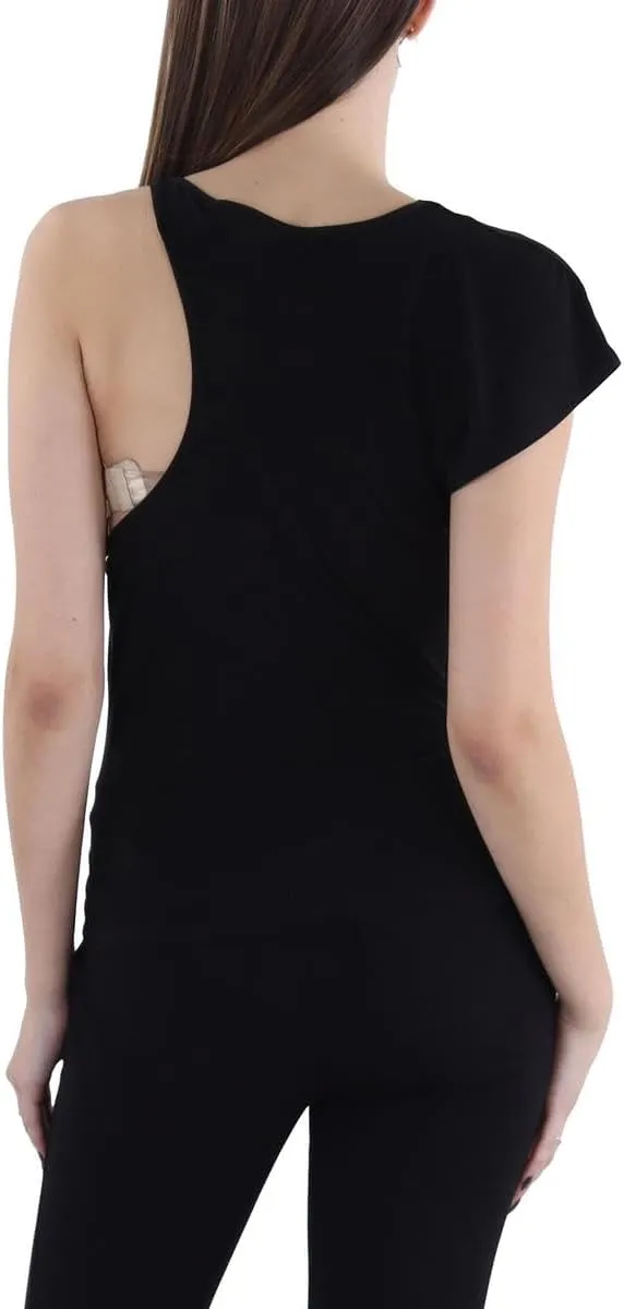 BCBGMAXAZRIA Women's Cowl Neck Asymmetrical Drape Knit Top with Flutter Cap Sleeves