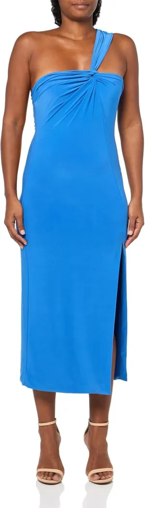 BCBGMAXAZRIA Women's Sleeveless Asymmetrical Neck Pullover Midi Dress