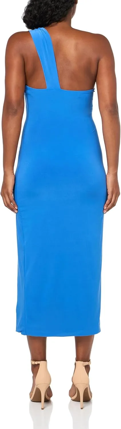 BCBGMAXAZRIA Women's Sleeveless Asymmetrical Neck Pullover Midi Dress