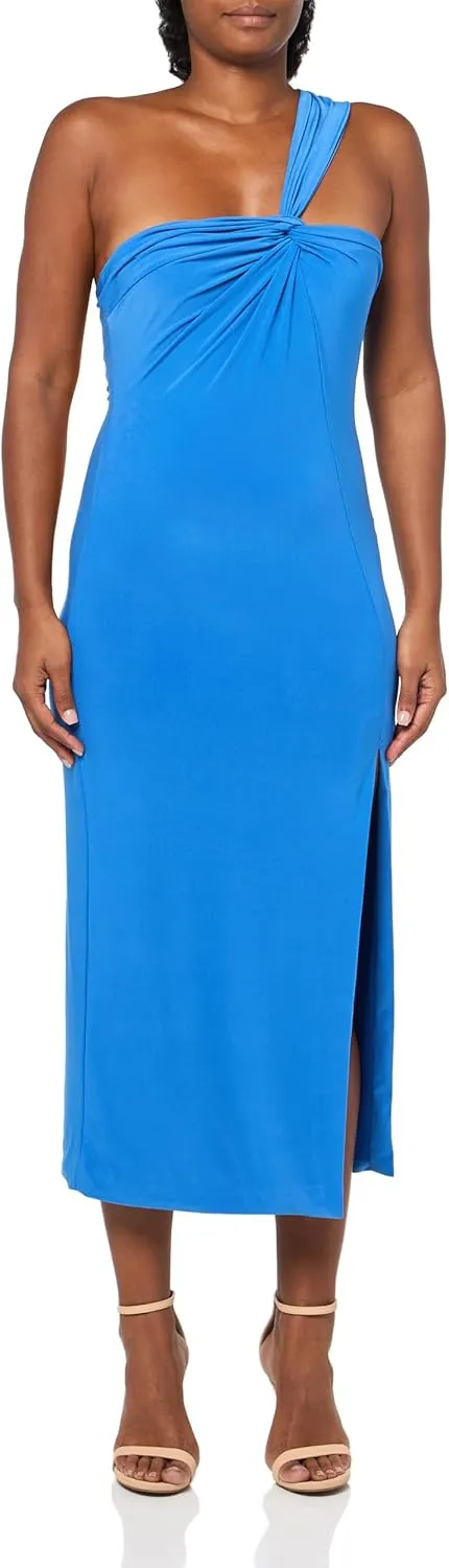 BCBGMAXAZRIA Women's Sleeveless Asymmetrical Neck Pullover Midi Dress