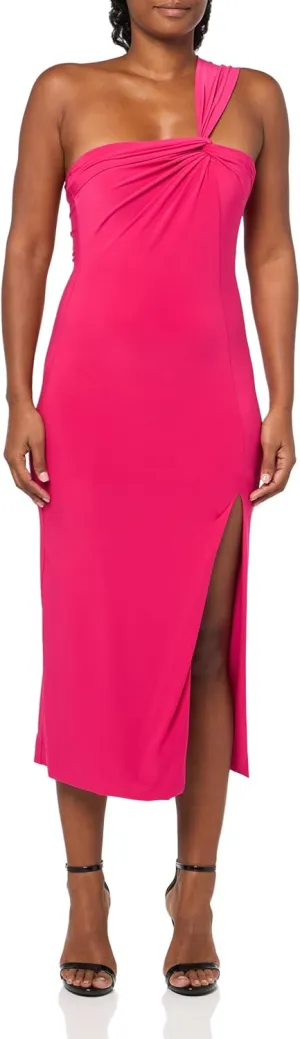 BCBGMAXAZRIA Women's Sleeveless Asymmetrical Neck Pullover Midi Dress