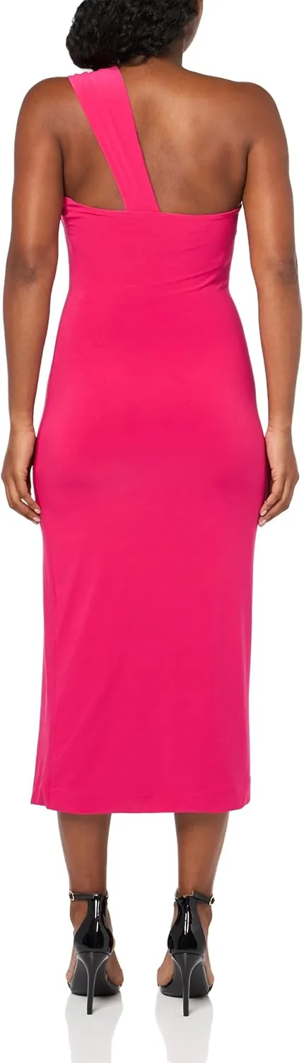BCBGMAXAZRIA Women's Sleeveless Asymmetrical Neck Pullover Midi Dress