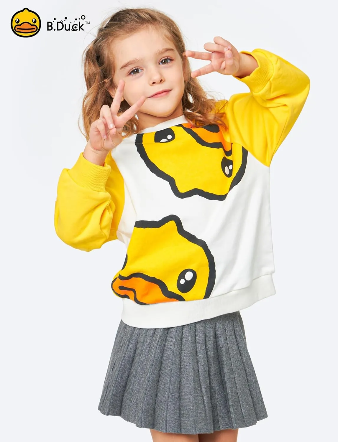 B.Duck Girls Boys Sweatshirt Cute Cartoon Yellow Duck Crewneck Pullover for Toddler Kids (3-12 Years) Long Sleeve Shirt Tops