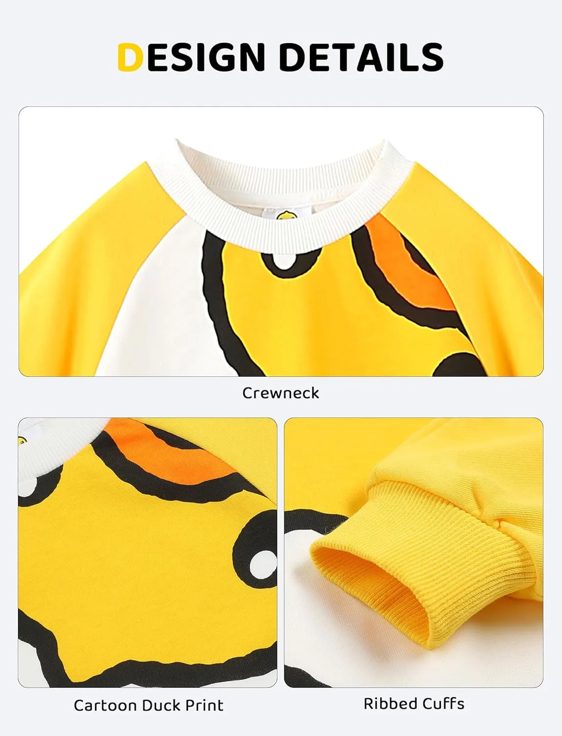 B.Duck Girls Boys Sweatshirt Cute Cartoon Yellow Duck Crewneck Pullover for Toddler Kids (3-12 Years) Long Sleeve Shirt Tops