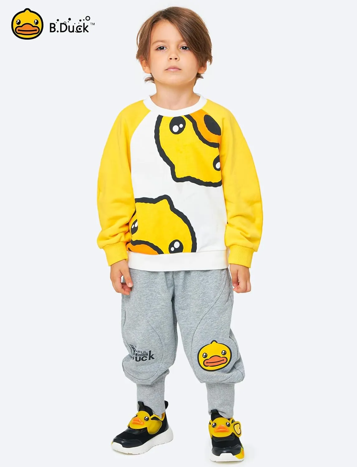 B.Duck Girls Boys Sweatshirt Cute Cartoon Yellow Duck Crewneck Pullover for Toddler Kids (3-12 Years) Long Sleeve Shirt Tops