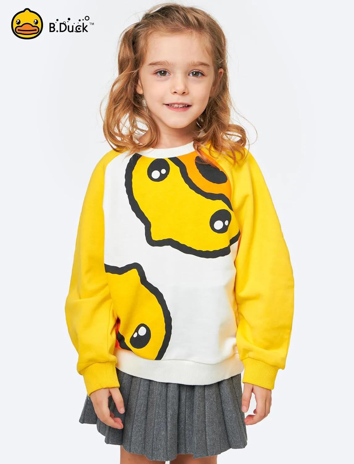 B.Duck Girls Boys Sweatshirt Cute Cartoon Yellow Duck Crewneck Pullover for Toddler Kids (3-12 Years) Long Sleeve Shirt Tops