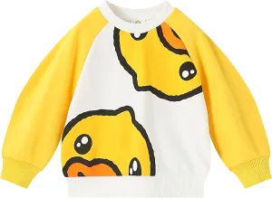 B.Duck Girls Boys Sweatshirt Cute Cartoon Yellow Duck Crewneck Pullover for Toddler Kids (3-12 Years) Long Sleeve Shirt Tops