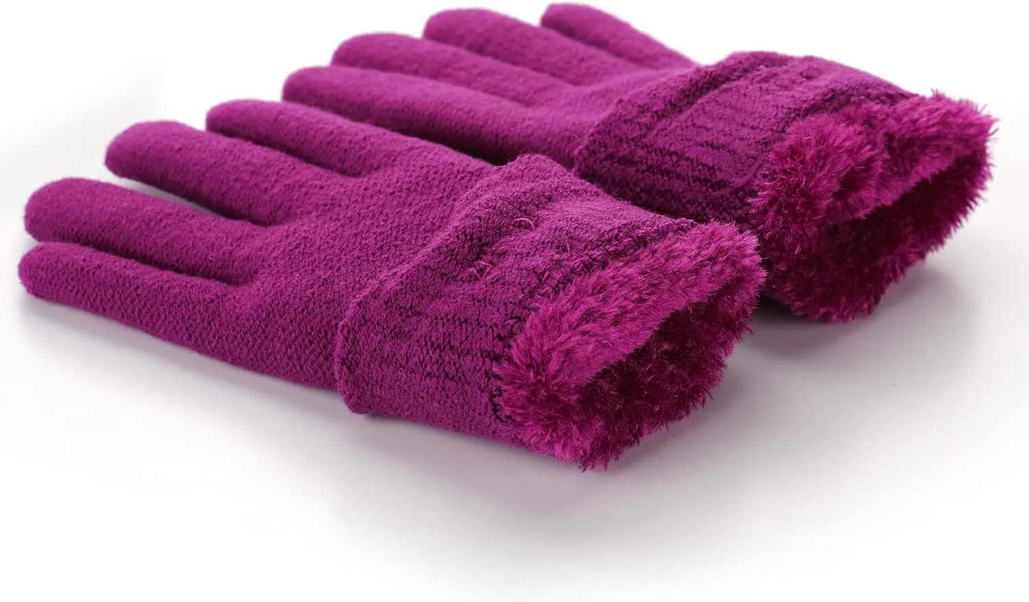 Be Your Own Style BYOS Women’s Winter Fashion Flower Cuff Warm Faux Fur Fleece Lined Knit Gloves