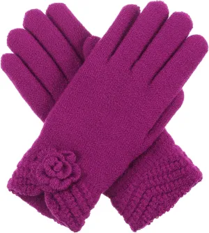Be Your Own Style BYOS Women’s Winter Fashion Flower Cuff Warm Faux Fur Fleece Lined Knit Gloves