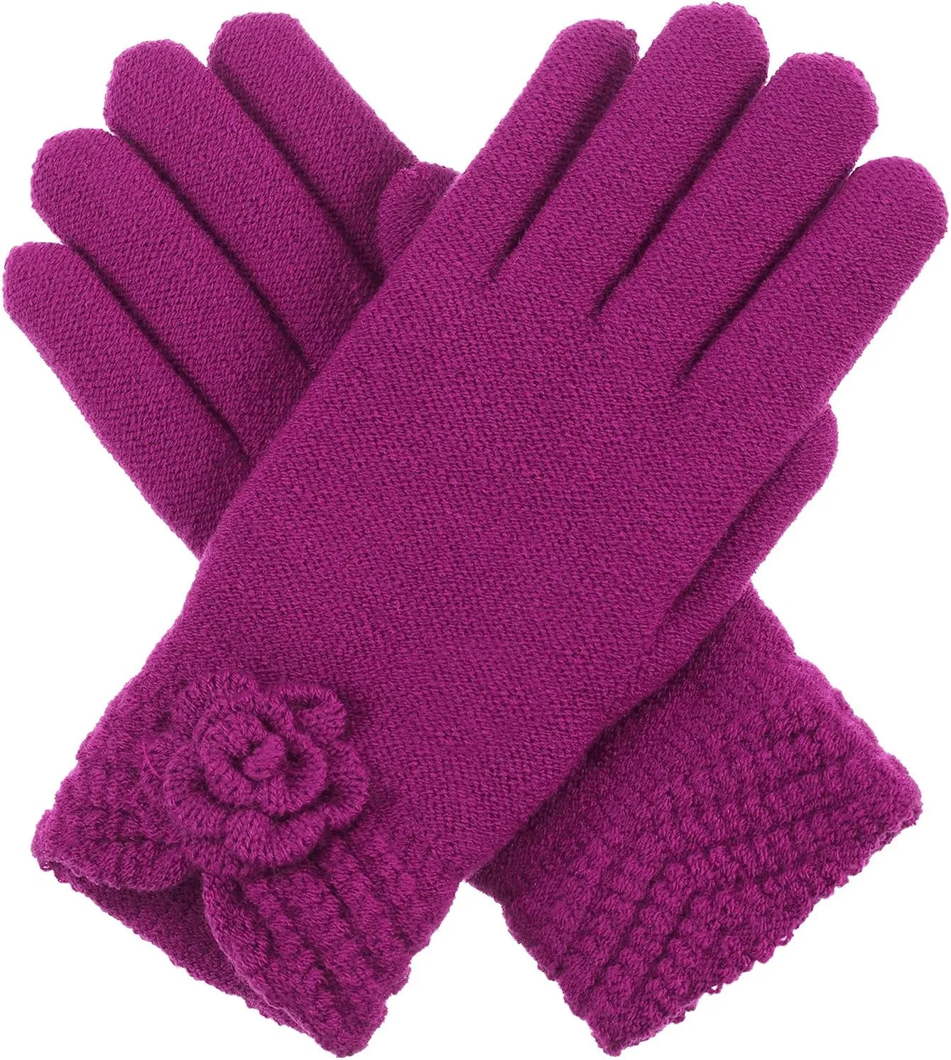 Be Your Own Style BYOS Women’s Winter Fashion Flower Cuff Warm Faux Fur Fleece Lined Knit Gloves