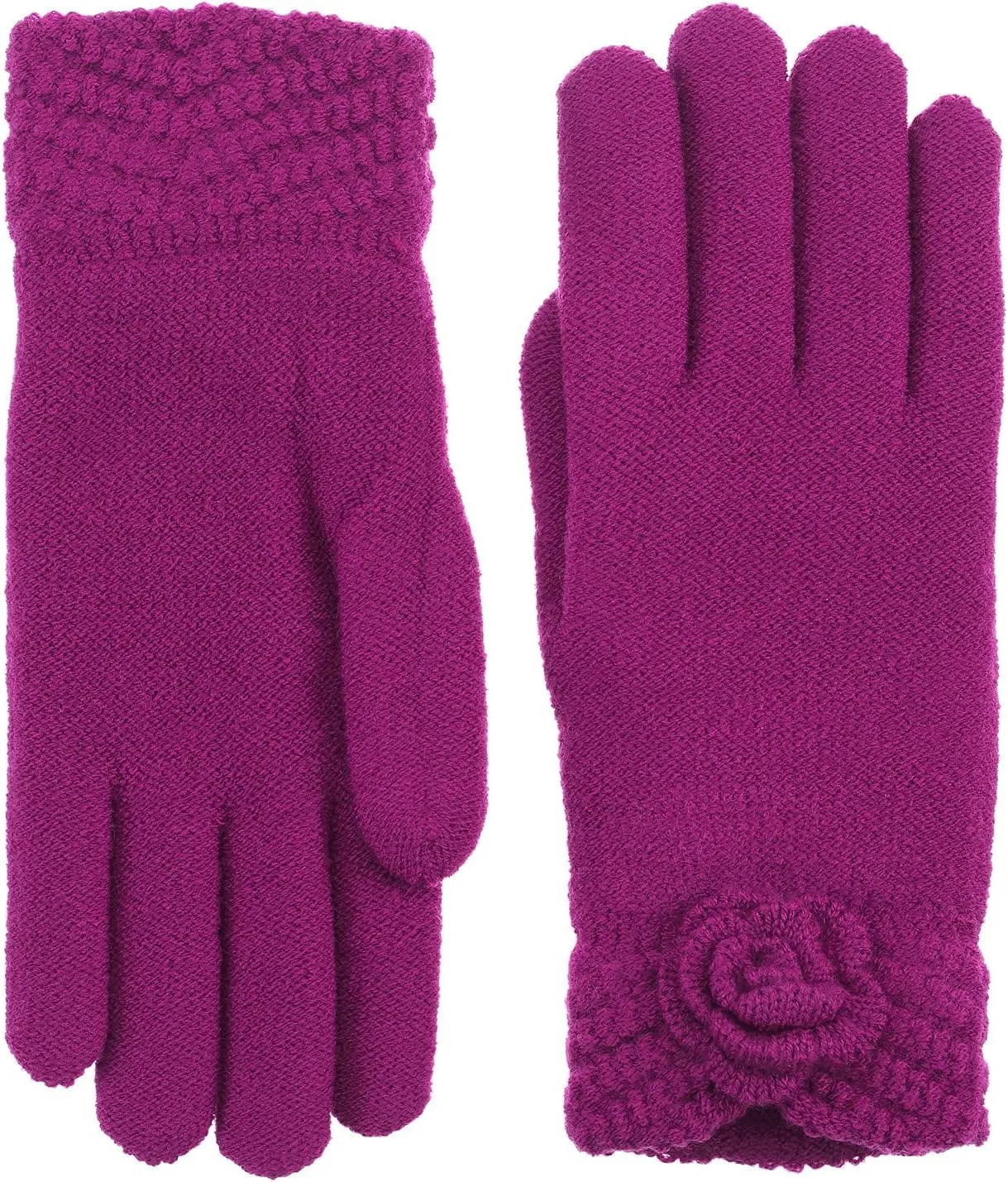 Be Your Own Style BYOS Women’s Winter Fashion Flower Cuff Warm Faux Fur Fleece Lined Knit Gloves