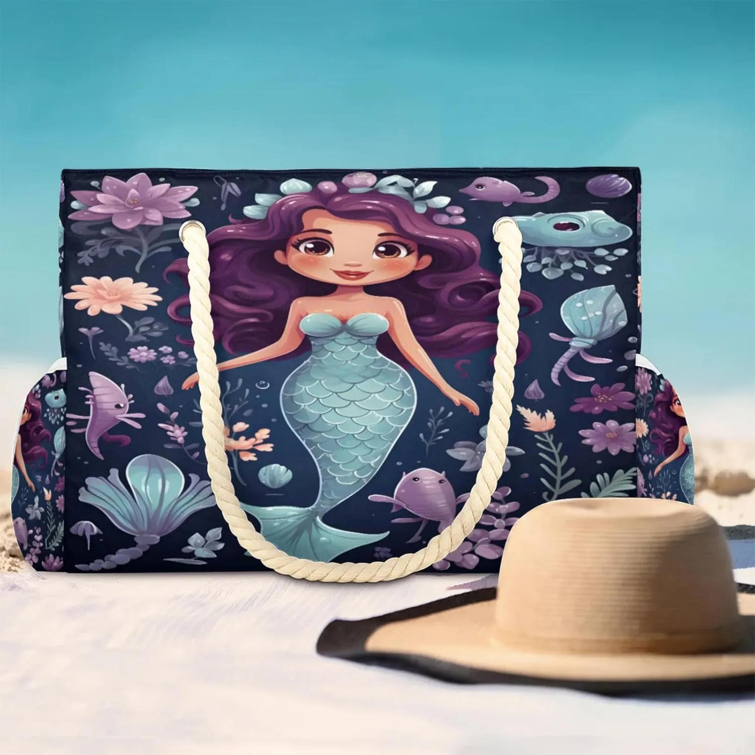 Beach Bags for Women Large Beach Tote Bag, Waterproof Sandproof Swim Pool Bag with Zipper