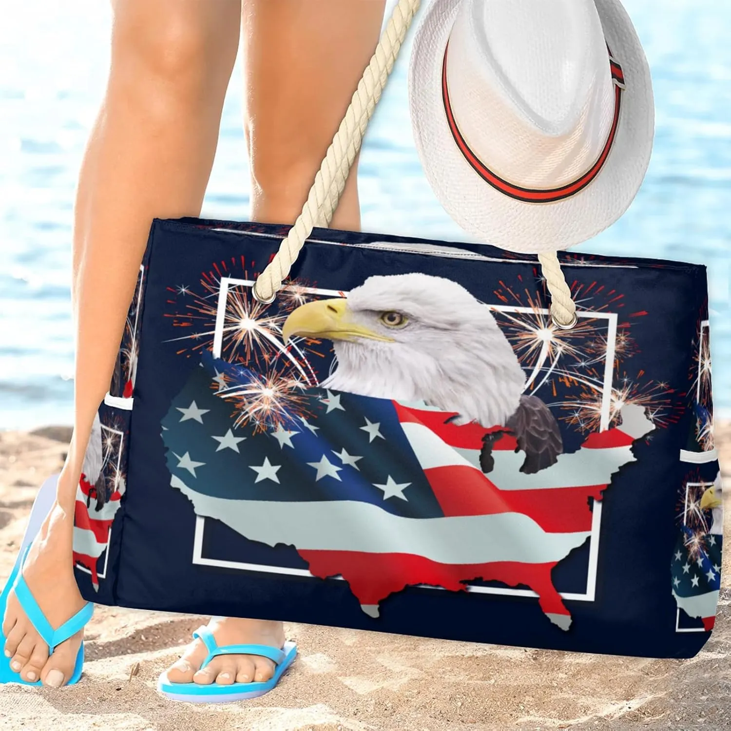 Beach Bags for Women Large Beach Tote Bag, Waterproof Sandproof Swim Pool Bag with Zipper
