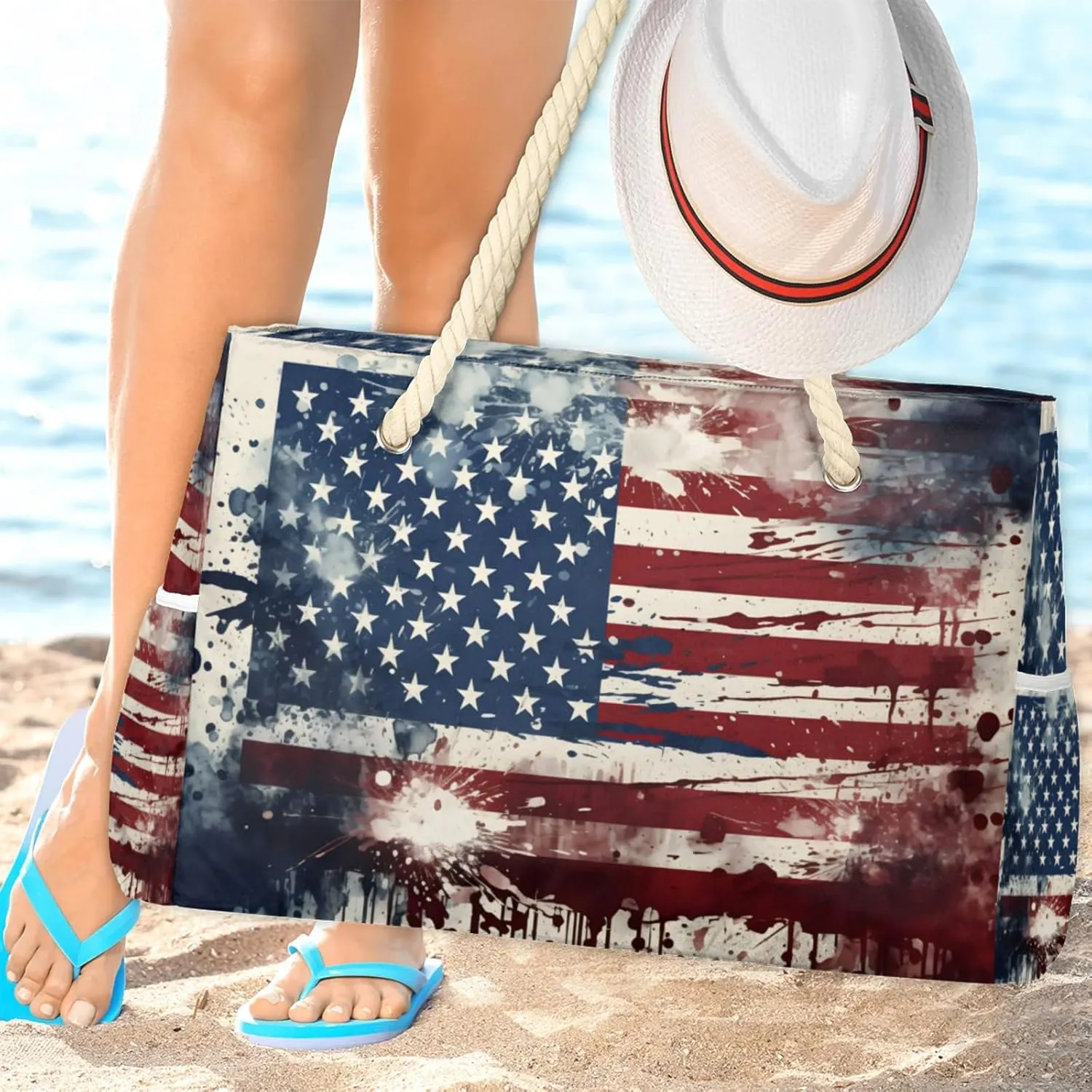 Beach Bags for Women Large Beach Tote Bag, Waterproof Sandproof Swim Pool Bag with Zipper