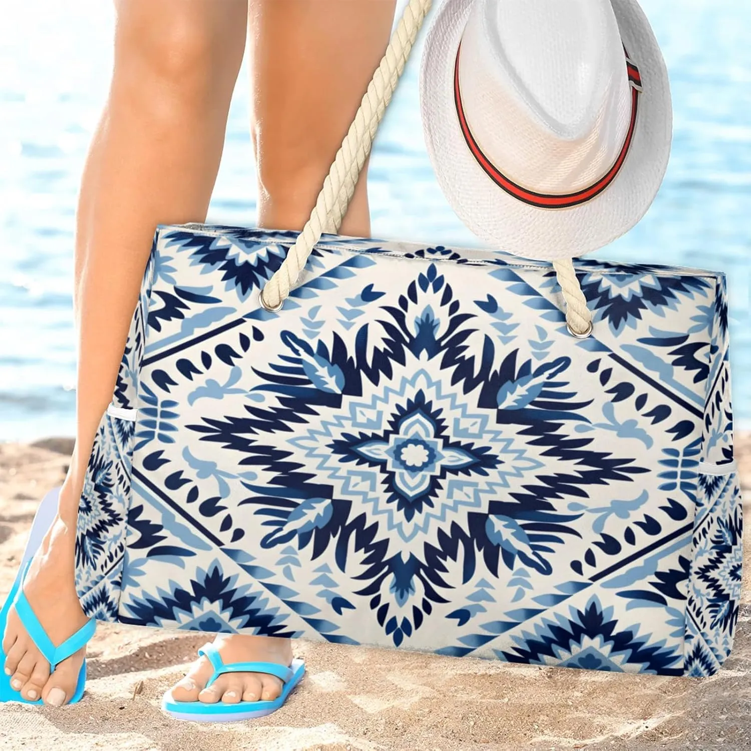 Beach Bags for Women Large Beach Tote Bag, Waterproof Sandproof Swim Pool Bag with Zipper