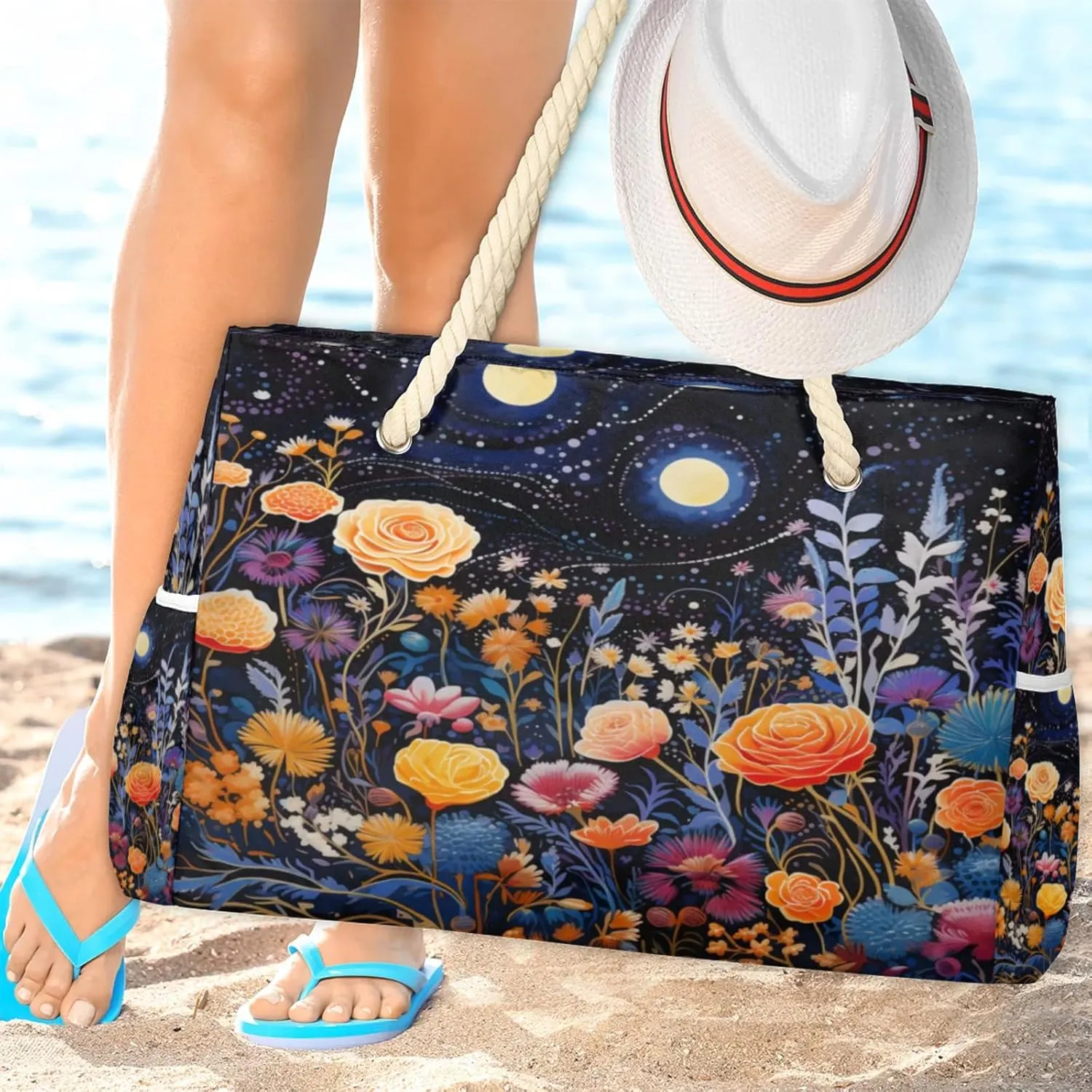 Beach Bags for Women Large Beach Tote Bag, Waterproof Sandproof Swim Pool Bag with Zipper