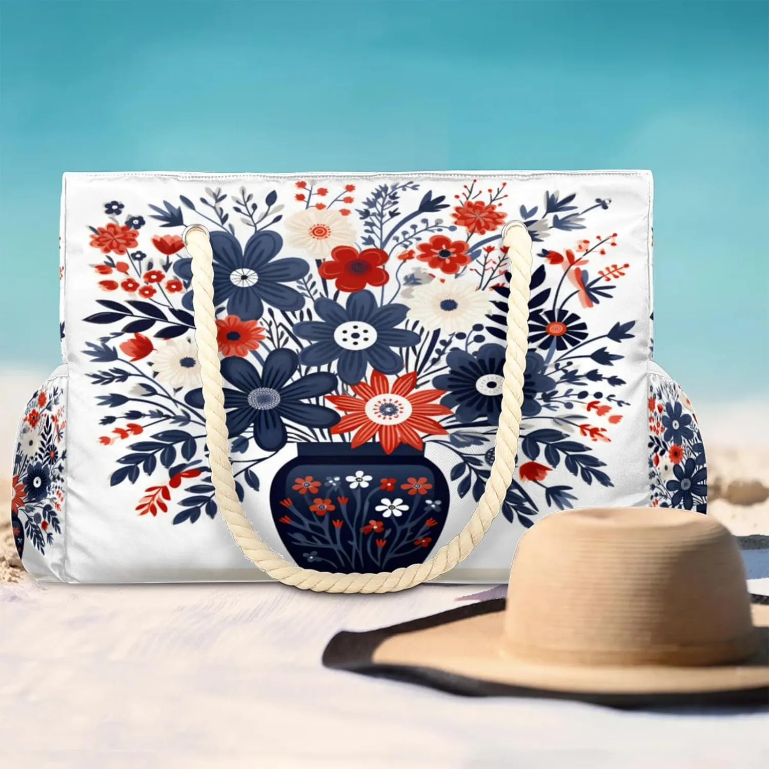 Beach Bags for Women Large Beach Tote Bag, Waterproof Sandproof Swim Pool Bag with Zipper