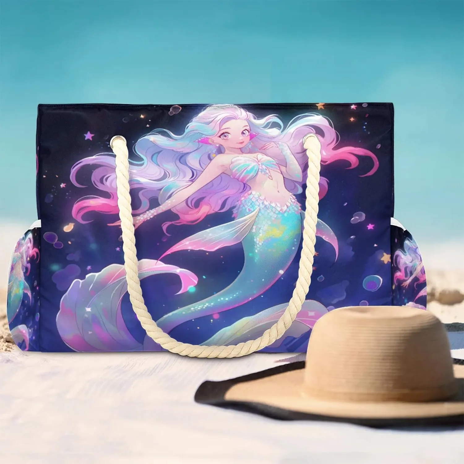 Beach Bags for Women Large Beach Tote Bag, Waterproof Sandproof Swim Pool Bag with Zipper