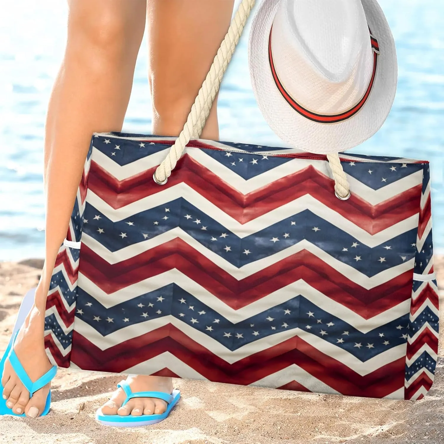 Beach Bags for Women Large Beach Tote Bag, Waterproof Sandproof Swim Pool Bag with Zipper