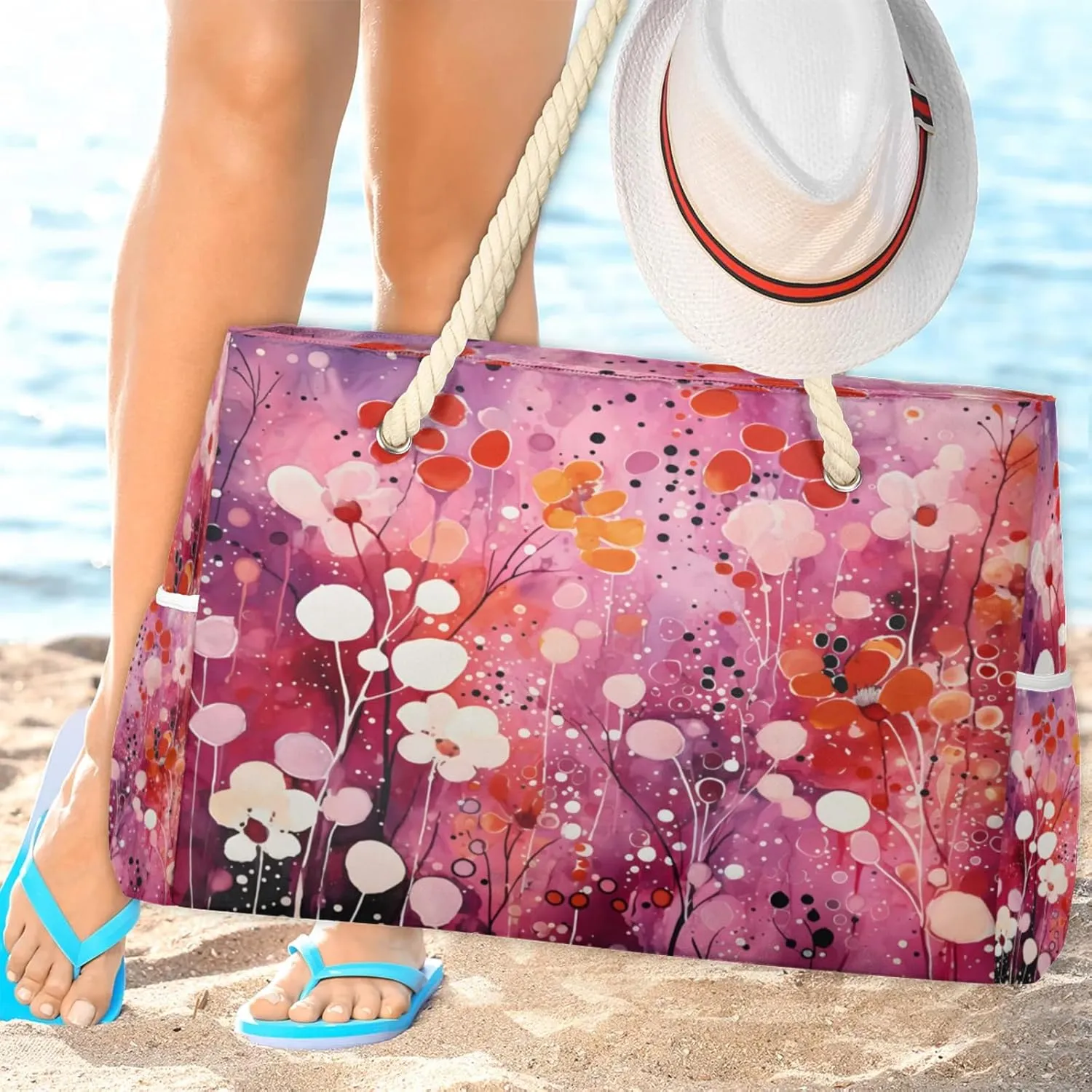 Beach Bags for Women Large Beach Tote Bag, Waterproof Sandproof Swim Pool Bag with Zipper