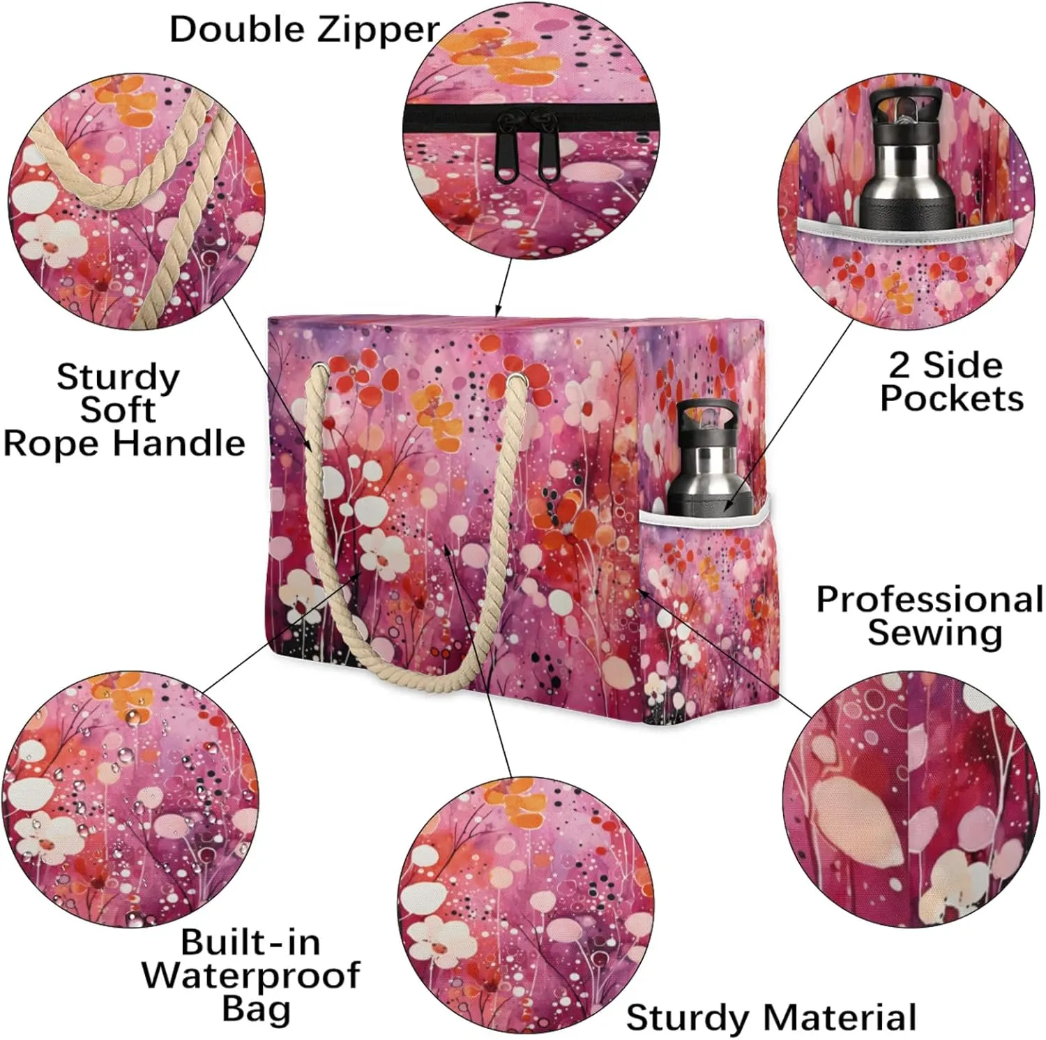 Beach Bags for Women Large Beach Tote Bag, Waterproof Sandproof Swim Pool Bag with Zipper