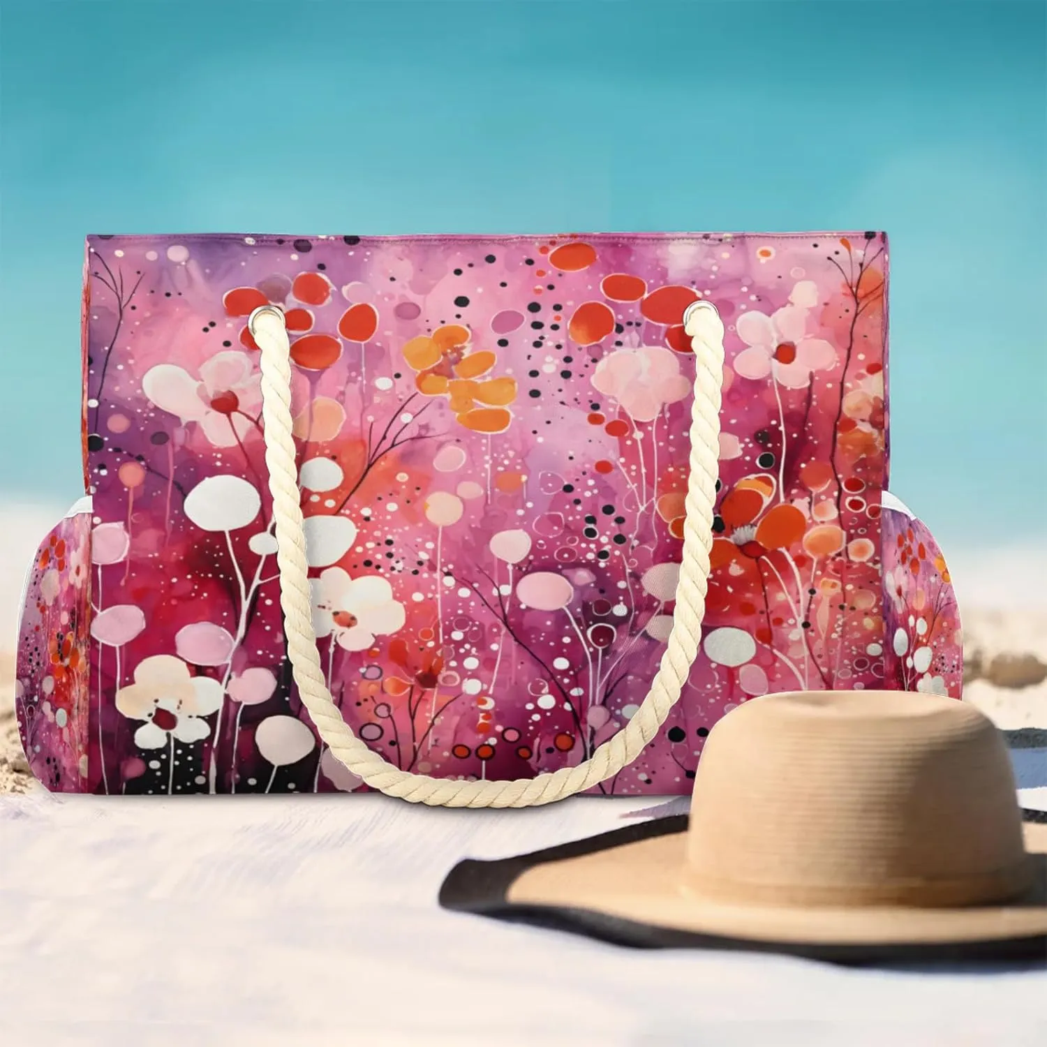 Beach Bags for Women Large Beach Tote Bag, Waterproof Sandproof Swim Pool Bag with Zipper