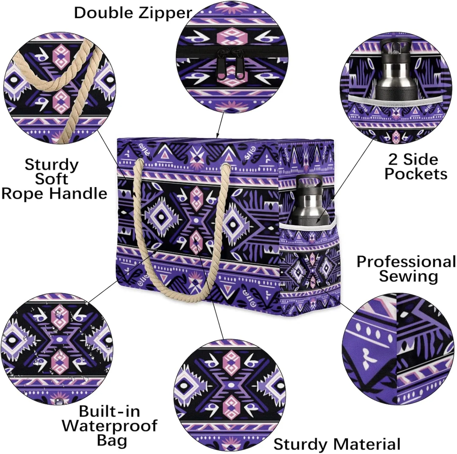 Beach Bags for Women Large Beach Tote Bag, Waterproof Sandproof Swim Pool Bag with Zipper