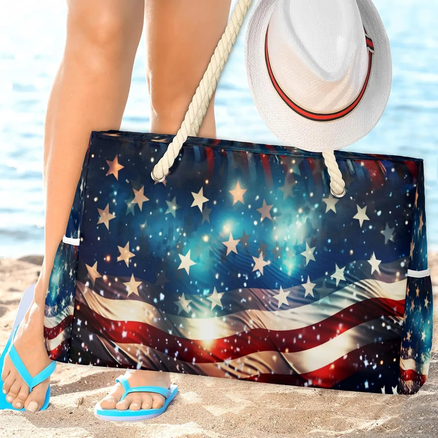 Beach Bags for Women Large Beach Tote Bag, Waterproof Sandproof Swim Pool Bag with Zipper