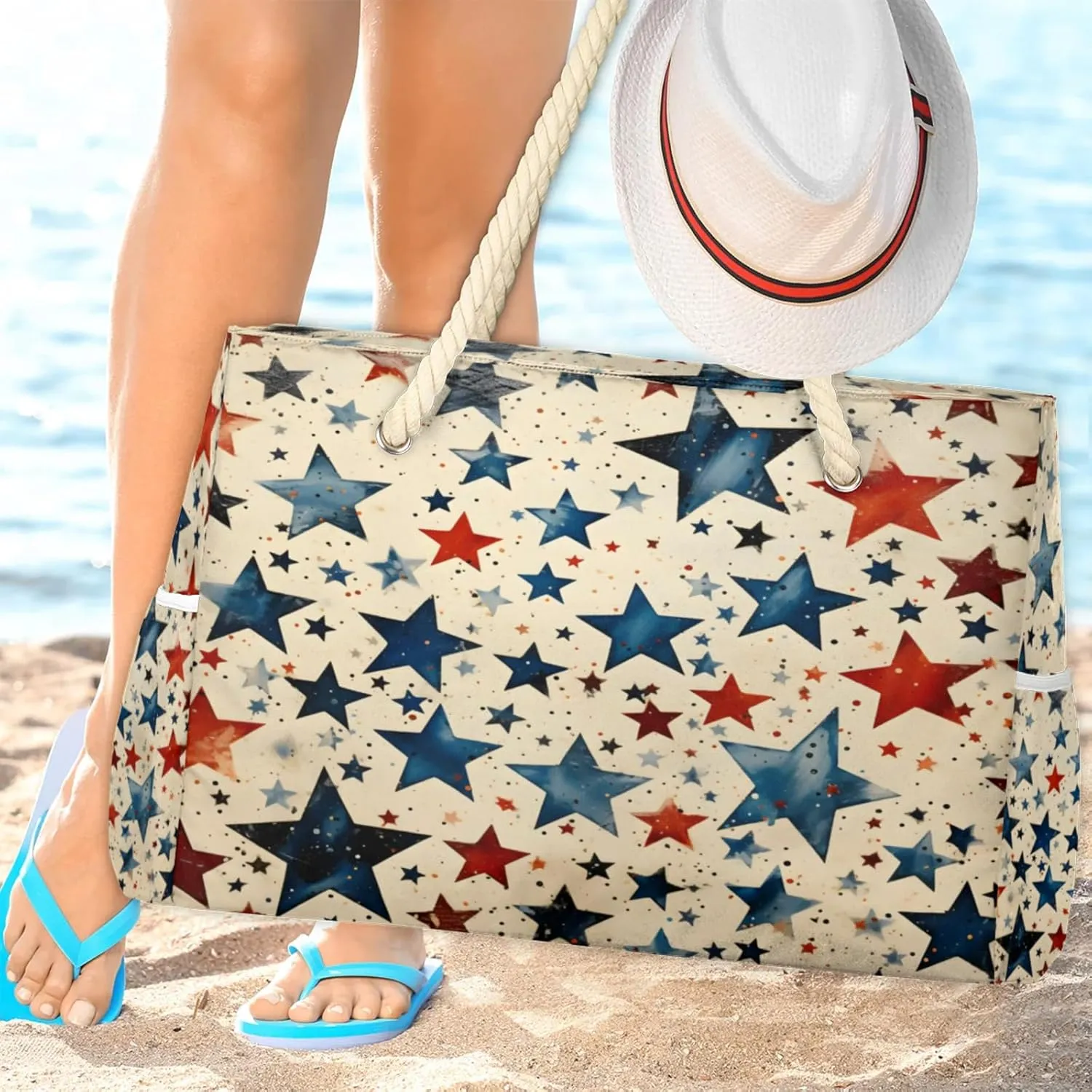 Beach Bags for Women Large Beach Tote Bag, Waterproof Sandproof Swim Pool Bag with Zipper