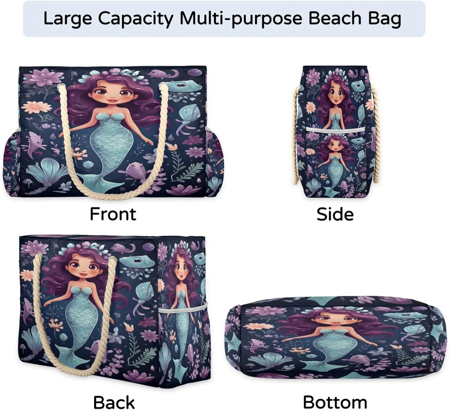 Beach Bags for Women Large Beach Tote Bag, Waterproof Sandproof Swim Pool Bag with Zipper
