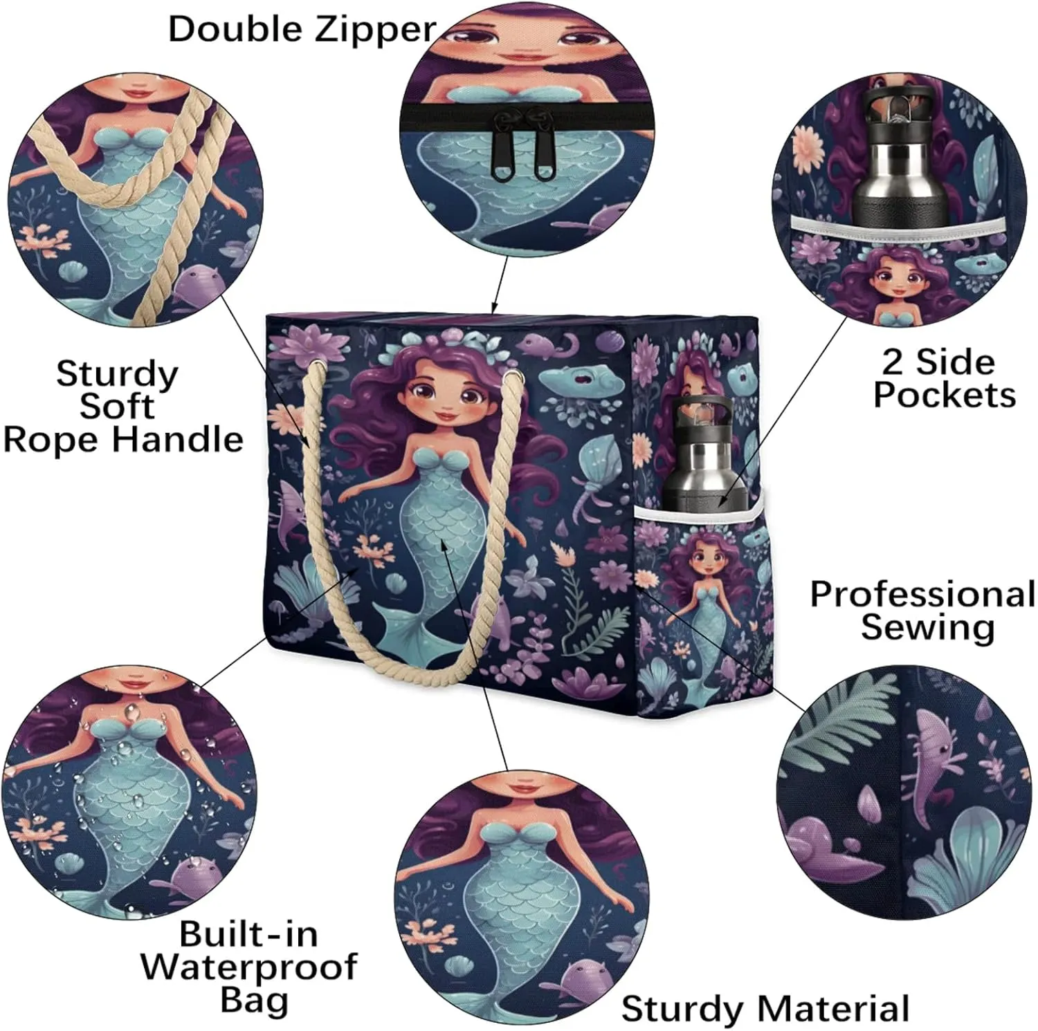Beach Bags for Women Large Beach Tote Bag, Waterproof Sandproof Swim Pool Bag with Zipper