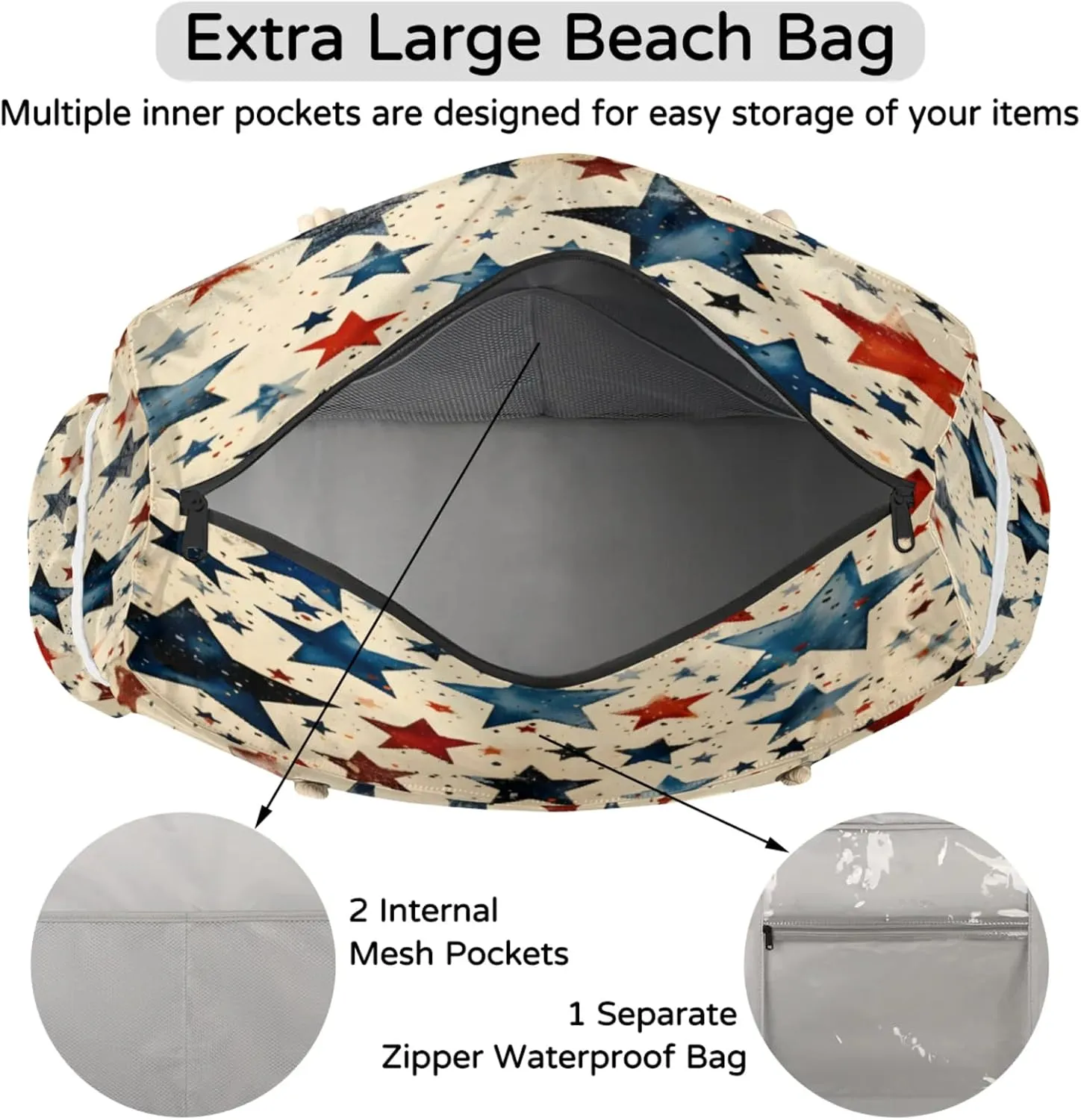 Beach Bags for Women Large Beach Tote Bag, Waterproof Sandproof Swim Pool Bag with Zipper