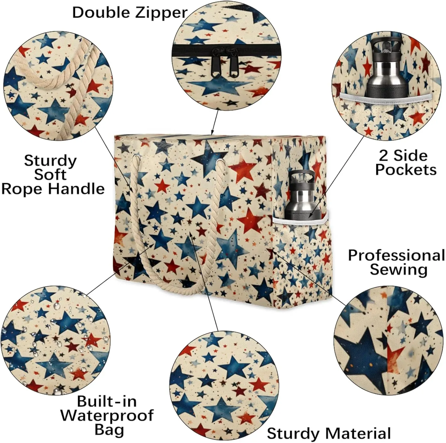 Beach Bags for Women Large Beach Tote Bag, Waterproof Sandproof Swim Pool Bag with Zipper
