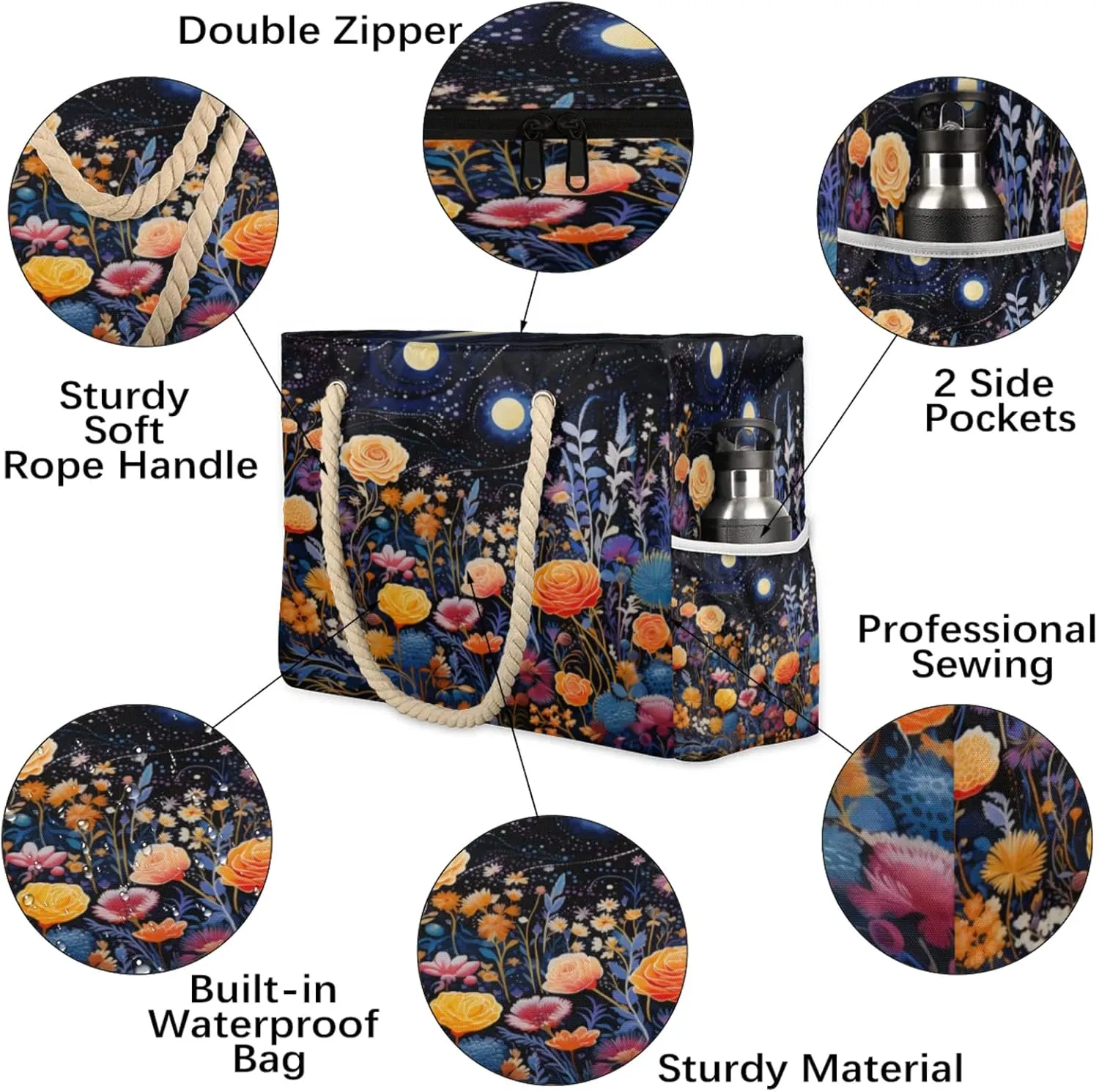 Beach Bags for Women Large Beach Tote Bag, Waterproof Sandproof Swim Pool Bag with Zipper
