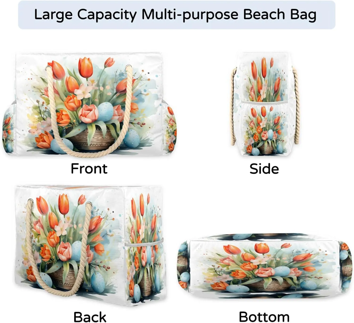 Beach Bags for Women Large Beach Tote Bag, Waterproof Sandproof Swim Pool Bag with Zipper