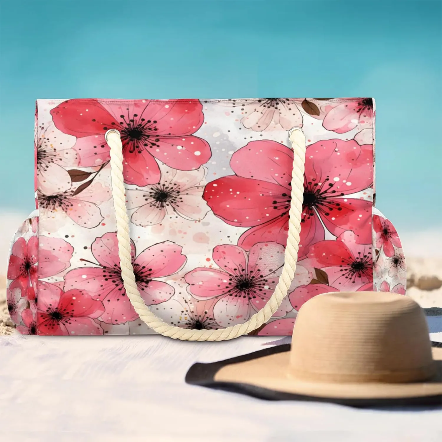 Beach Bags for Women Large Beach Tote Bag, Waterproof Sandproof Swim Pool Bag with Zipper