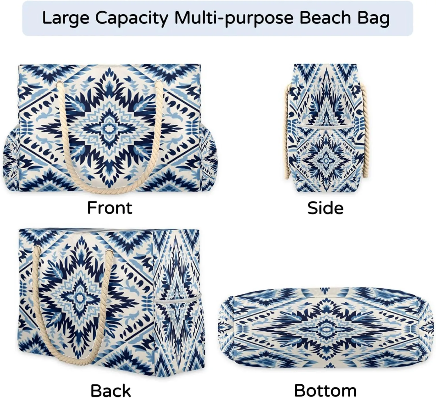 Beach Bags for Women Large Beach Tote Bag, Waterproof Sandproof Swim Pool Bag with Zipper