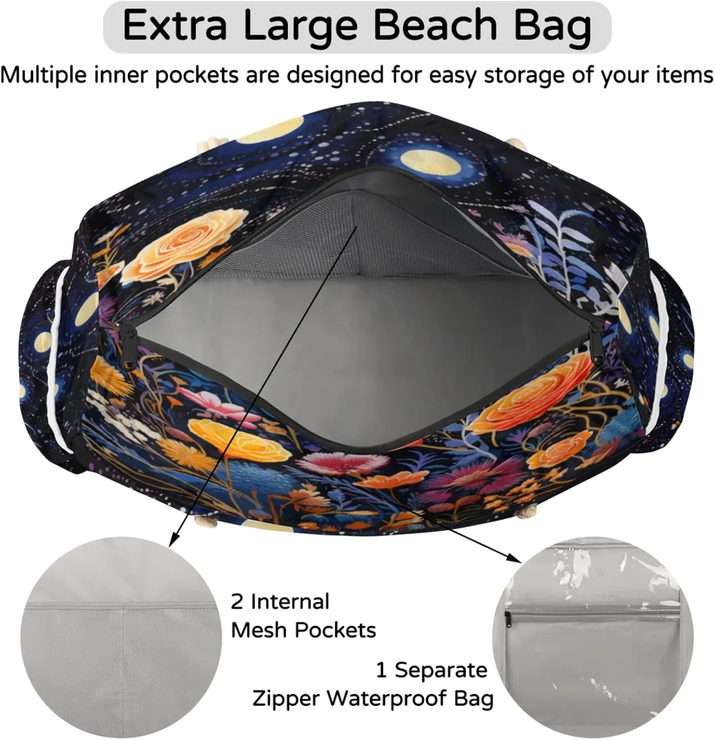 Beach Bags for Women Large Beach Tote Bag, Waterproof Sandproof Swim Pool Bag with Zipper
