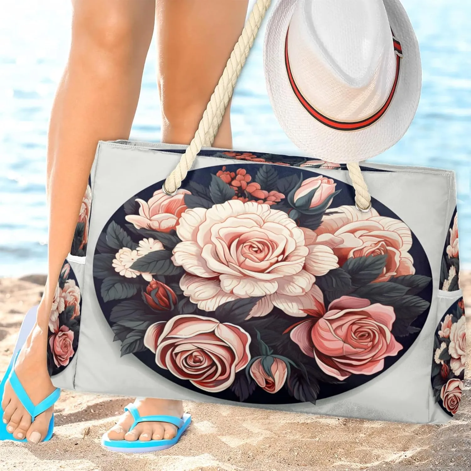 Beach Bags for Women Large Beach Tote Bag, Waterproof Sandproof Swim Pool Bag with Zipper