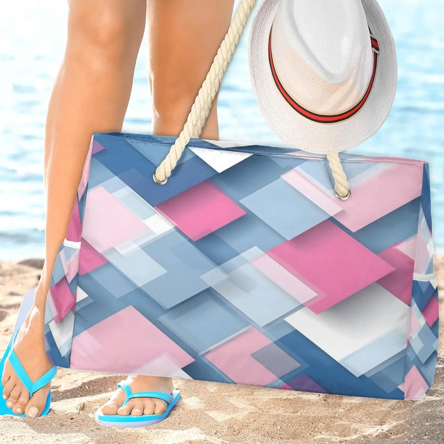 Beach Bags for Women Large Beach Tote Bag, Waterproof Sandproof Swim Pool Bag with Zipper