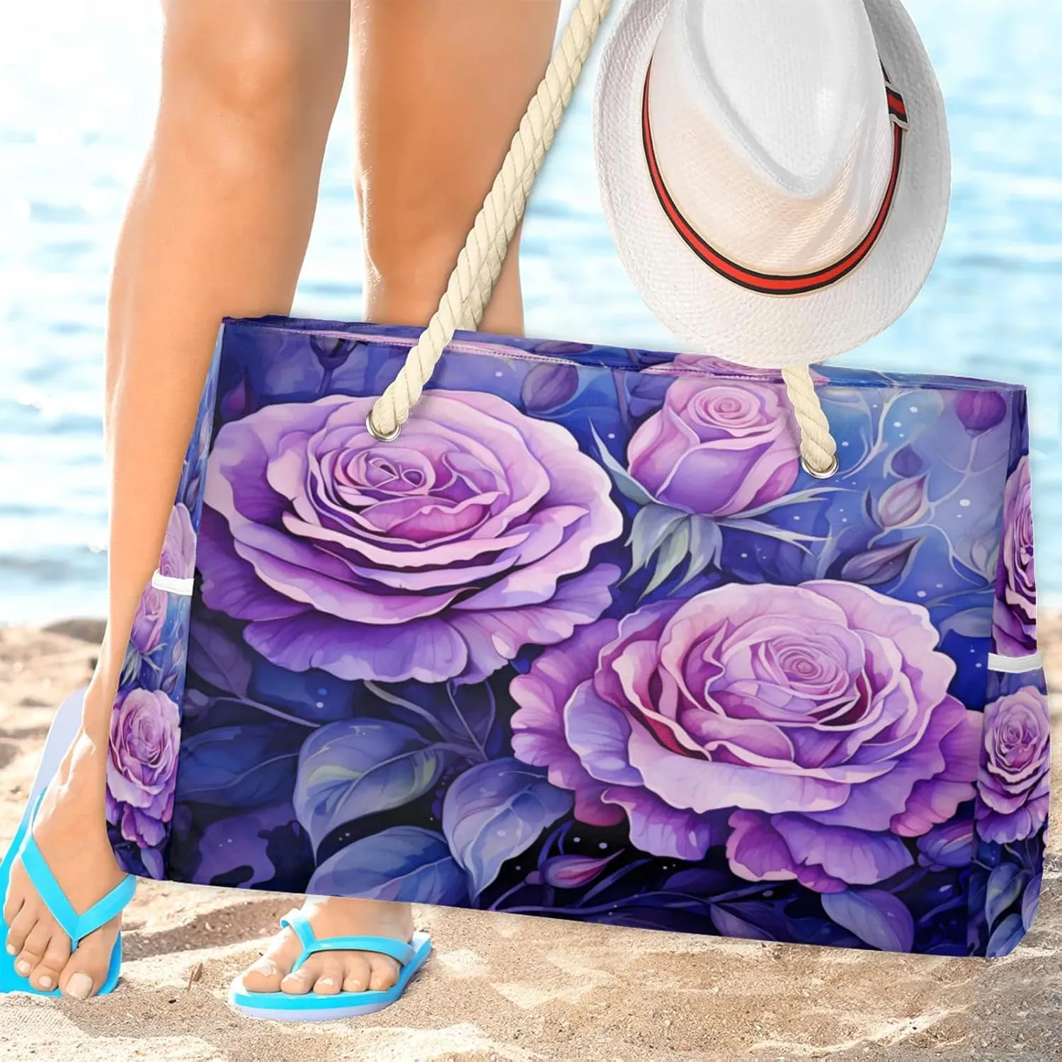 Beach Bags for Women Large Beach Tote Bag, Waterproof Sandproof Swim Pool Bag with Zipper