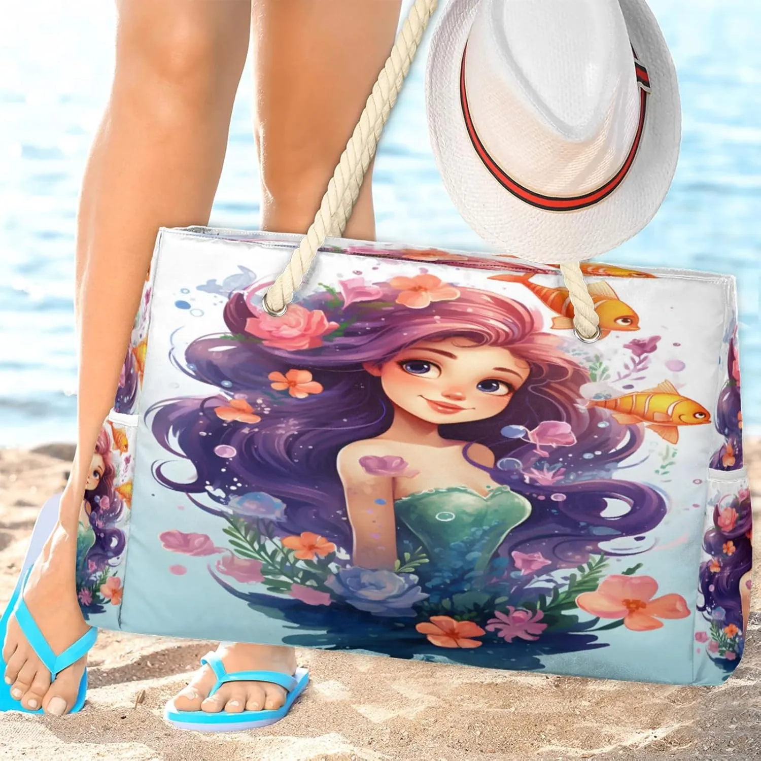 Beach Bags for Women Large Beach Tote Bag, Waterproof Sandproof Swim Pool Bag with Zipper