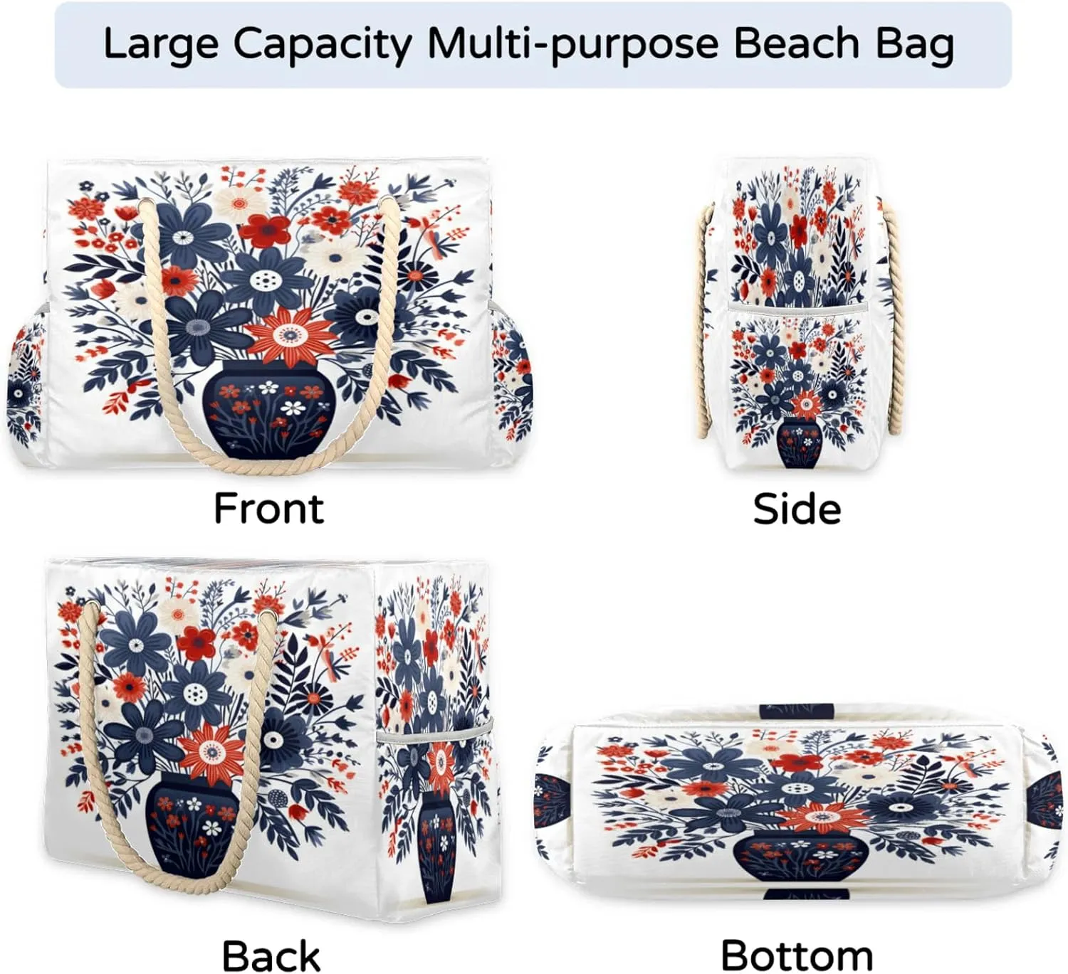 Beach Bags for Women Large Beach Tote Bag, Waterproof Sandproof Swim Pool Bag with Zipper